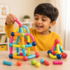 A003_2 Boy building a tall model with the 36-piece Tukoy magnetic sticks set