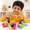 A003_4 Boy connecting magnetic sticks on a table at home