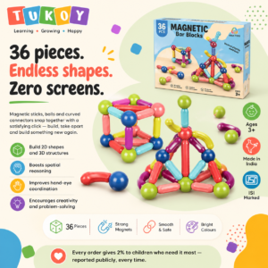 Tukoy Magnetic Sticks 36-piece box, "endless shapes, zero screens"