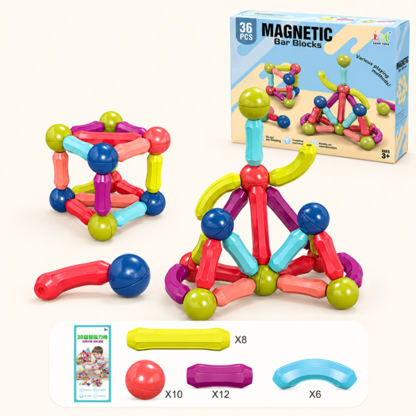 A003_8 Two magnetic stick models beside the 36-piece box