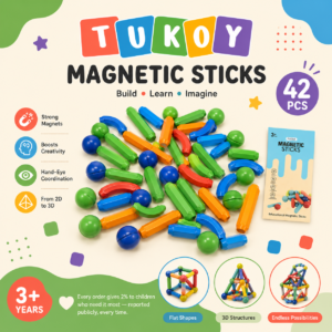 Tukoy Magnetic Sticks 42-piece box showing the rods and balls