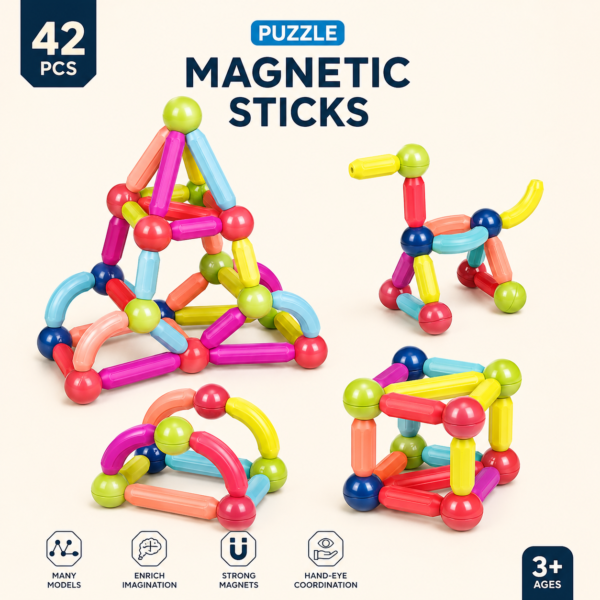 Magnetic sticks built into pyramids and towers, 42-piece set