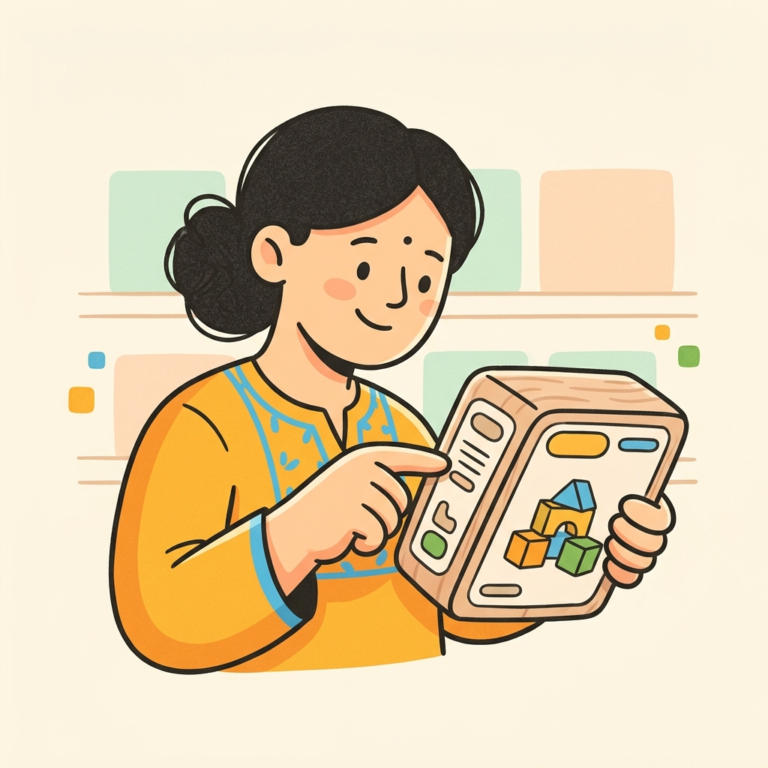 Parent checking toy safety certification before buying