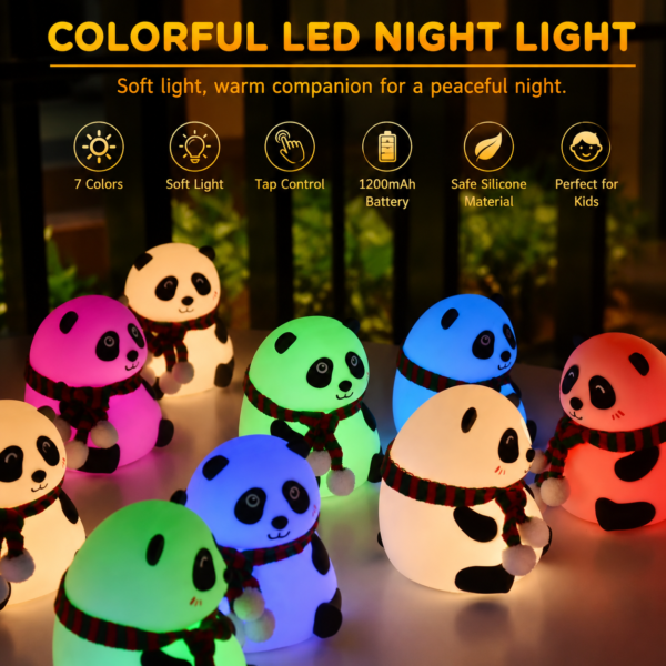 The panda night light shown in its seven available colours