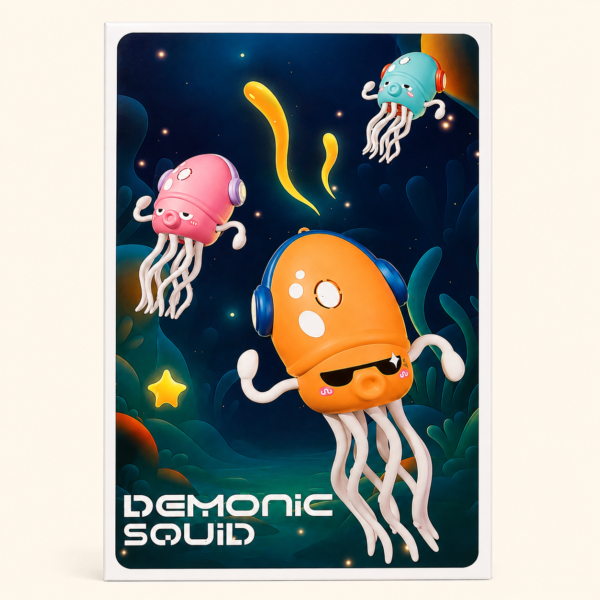 Demonic Squid box front with squid characters on a dark background