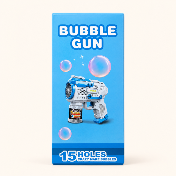 A012 Front of the Bubble Gun box showing the blue bubble blaster