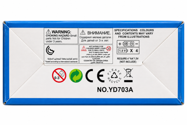 A013 Warning and specification panel on the bubble blaster box