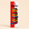 A015 5 Wooden tumbling tower of 54 brightly coloured blocks stacked beside its box