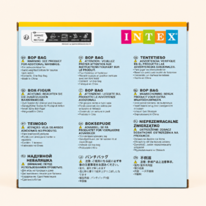 Multi-language instruction panel on the Intex bop bag box