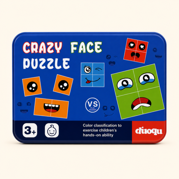 A018 1 Crazy Face Puzzle colour-matching game in its blue tin box