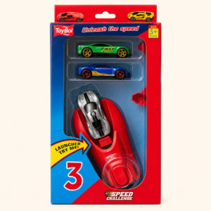 ToyBoi Speed Challenge launcher with three die-cast cars in its blister pack