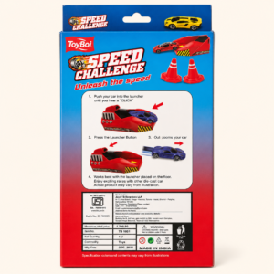 Front of the ToyBoi Speed Challenge pack showing the launcher in action
