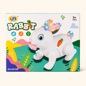 Bud Jumping Rabbit light-up musical hopping toy in white, on its box
