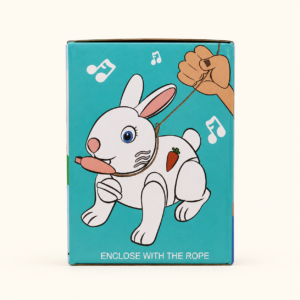 Side of the rabbit toy box showing the pull rope in use