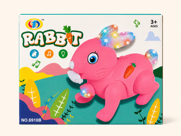 Bud Jumping Rabbit hopping toy in pink, on its box