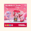 Pink 15-hole electric bubble gun on its box, with bubbles illustrated