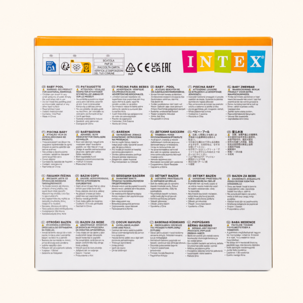 Multi-language instruction panel on the Intex baby pool box