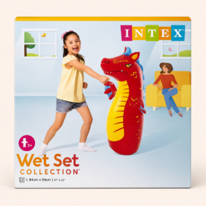 Intex Dragon Bop Bag box showing a child punching the inflatable dragon