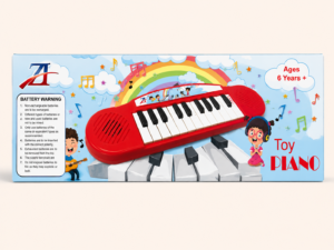 Kids keyboard toy pack showing the piano and printed age guidance
