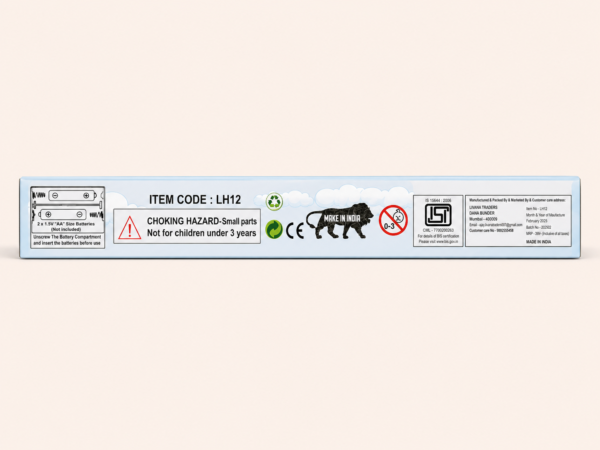 A033 3 Pack panel with item code and choking hazard warning for the toy piano