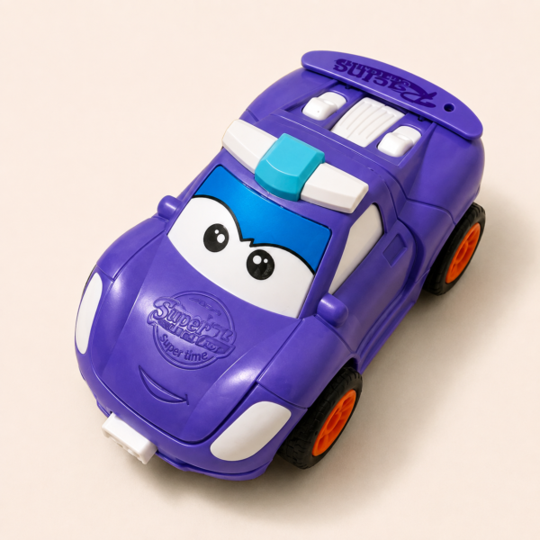A034 1 Purple race car toy seen from the rear three-quarter angle