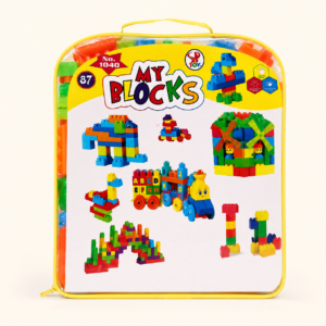 Front of the My Blocks carry bag showing models built from the set