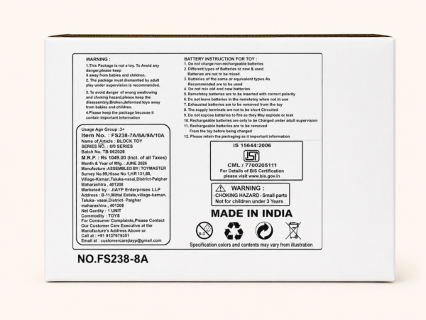 Back of the Bear Funny carton with warnings and specifications