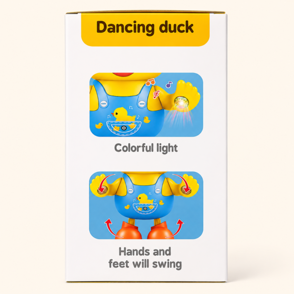 Side of the Duck Funny box showing the colourful lights and swinging arms