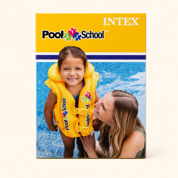 A041 1 Child wearing the Intex Pool School deluxe swim vest in a swimming pool